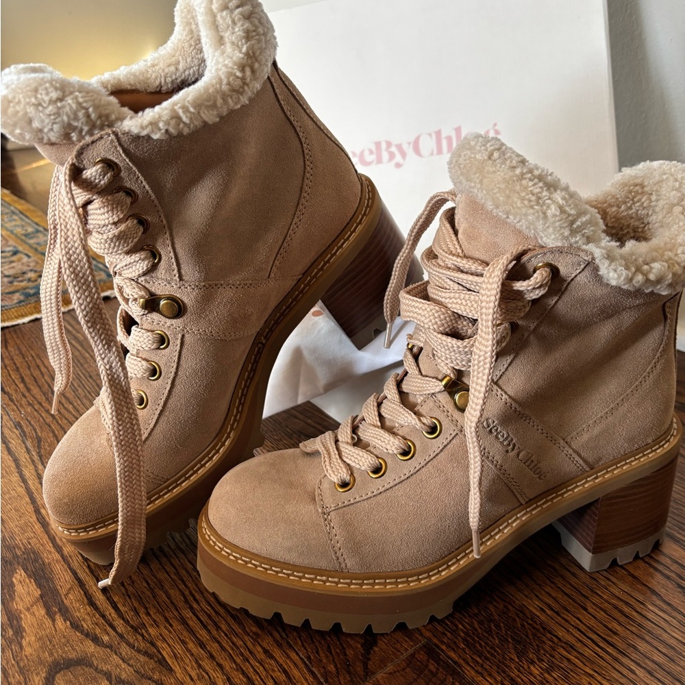 See By Chloe Tan Lace Up Boots (Never Worn)